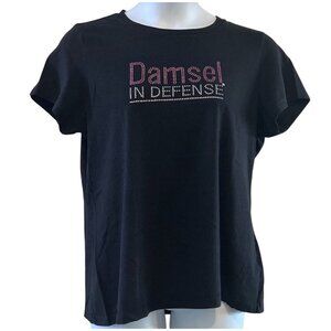 Damsel In Defense Black T-Shirt XXL Womens Crew Neck Cotton Blend